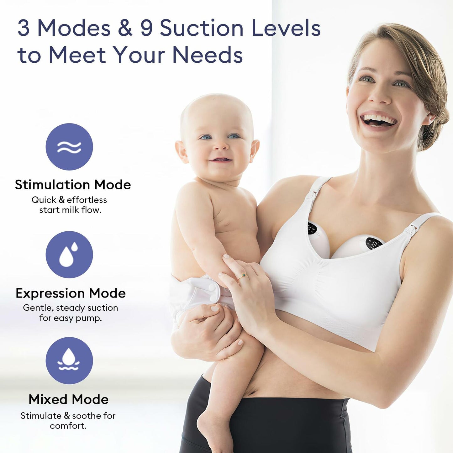 MOMFANN Electric Wearable Double Breast Pump Hands-Free APP Control Beige