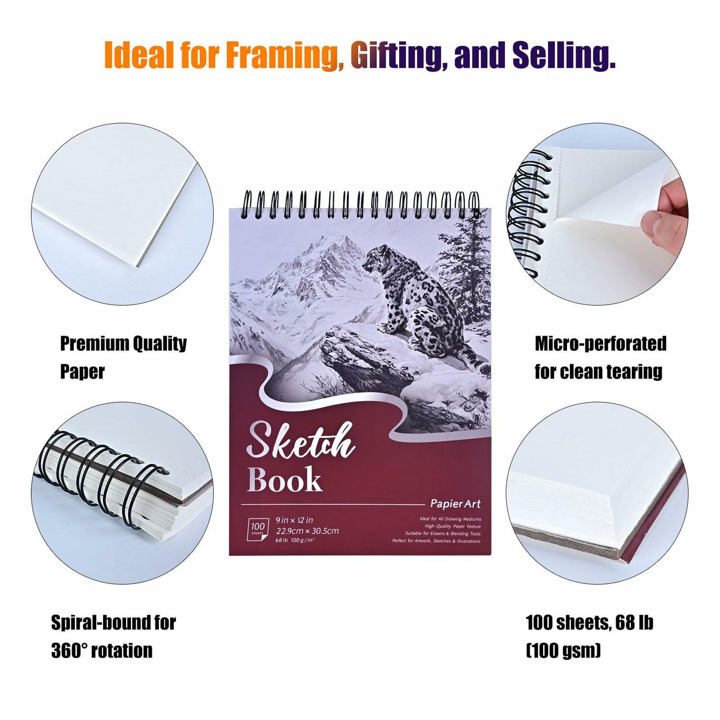 Sketch Book Spiral Bound 9x12 White 2 Pack 100 Sheets Acid Free