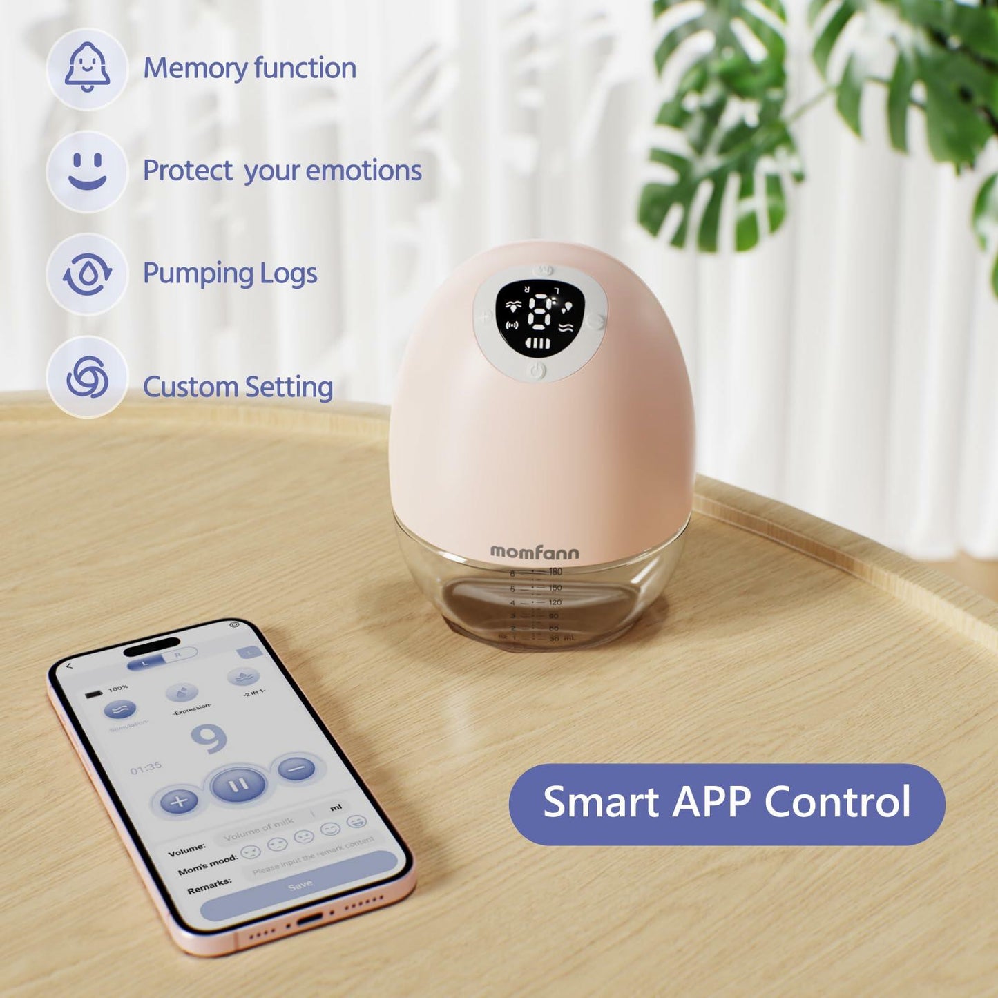 MOMFANN Electric Wearable Double Breast Pump Hands-Free APP Control Beige