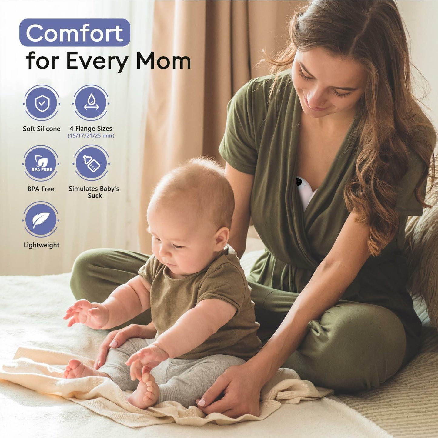MOMFANN Electric Wearable Double Breast Pump Hands-Free APP Control Beige