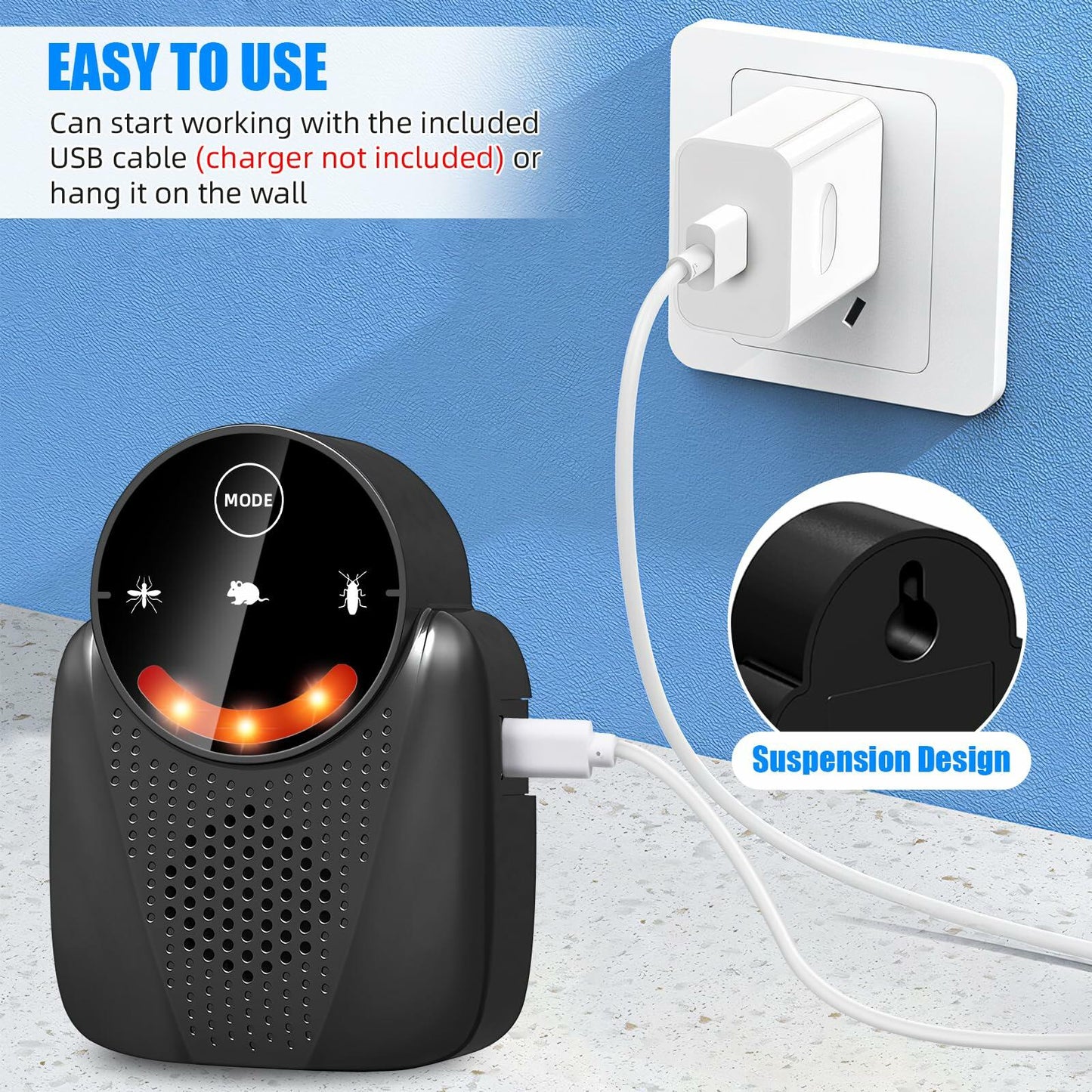2 Pcs Ultrasonic Pest Repeller Indoor LCD Rodent Mouse Repellent Black