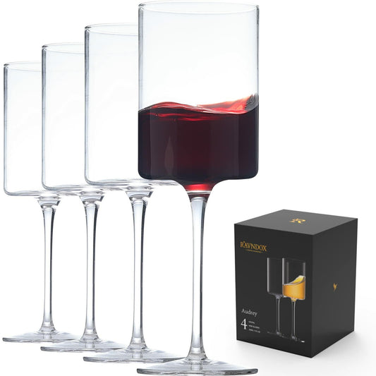Crystal Wine Glasses Set of 4 14oz Long Stem Red White
