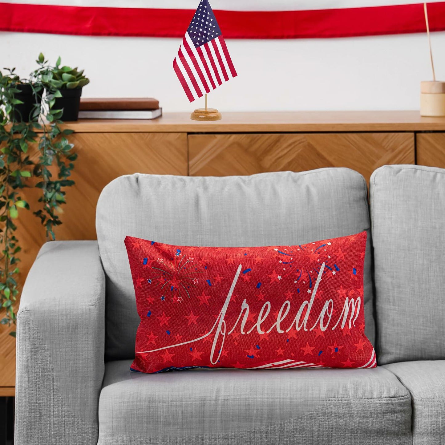 Freedom Patriotic 4th of July USA Stripes Pillow Cover 20x12