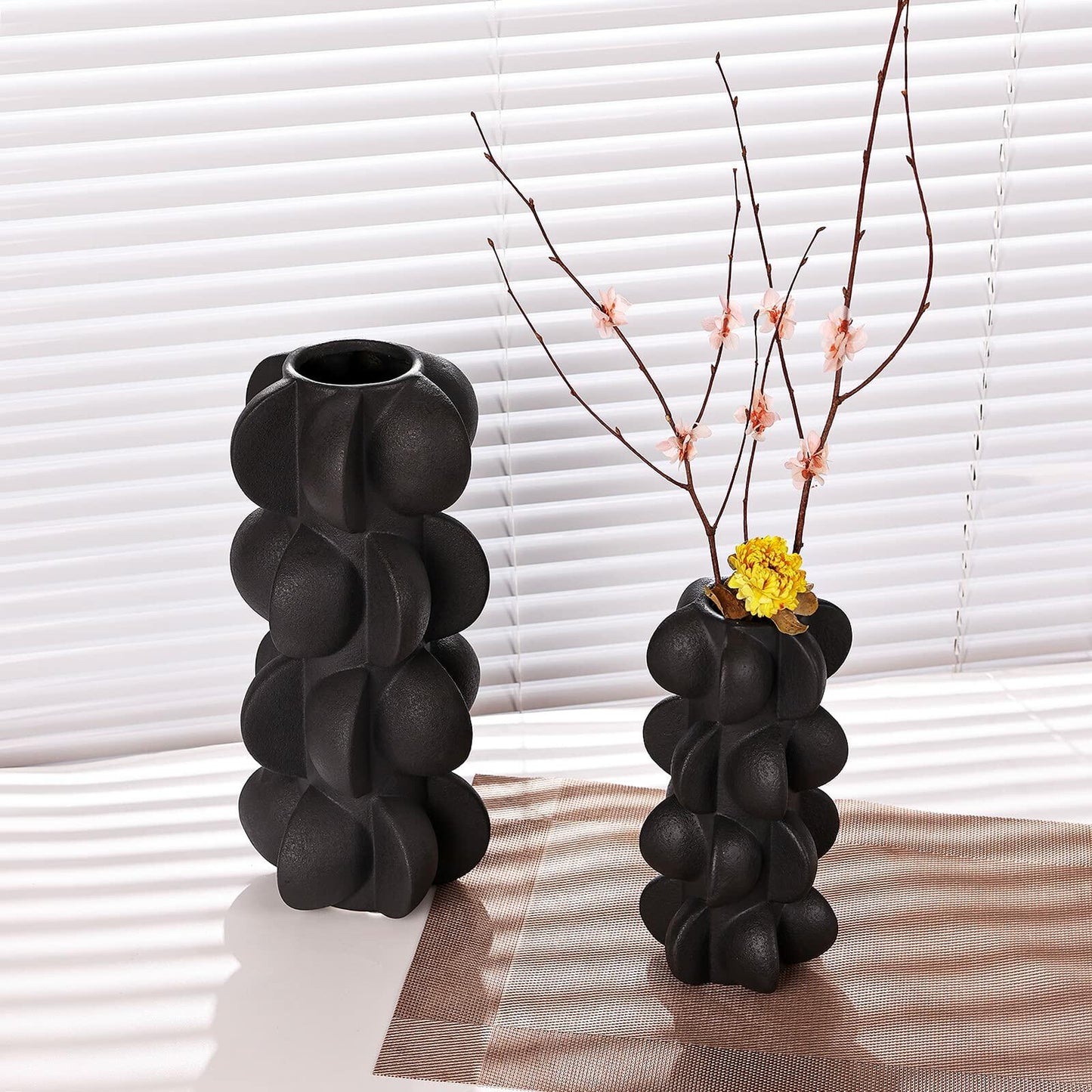 Ceramic Flower Vase 9-Inch Black Modern Farmhouse Decor Small