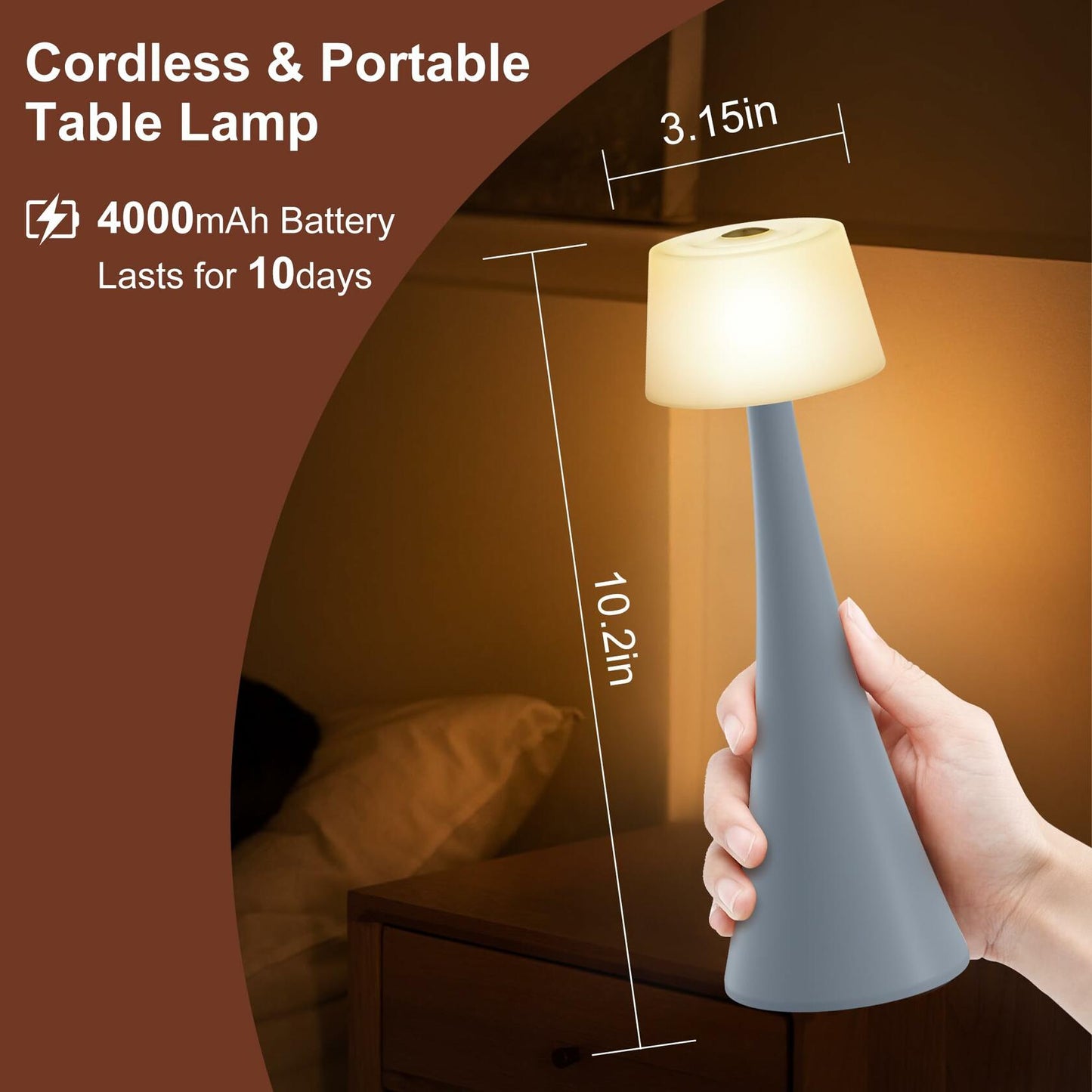 Modern Table Lamp Cordless 4-Way Dimming Touch 4000mAh Battery Mint Green