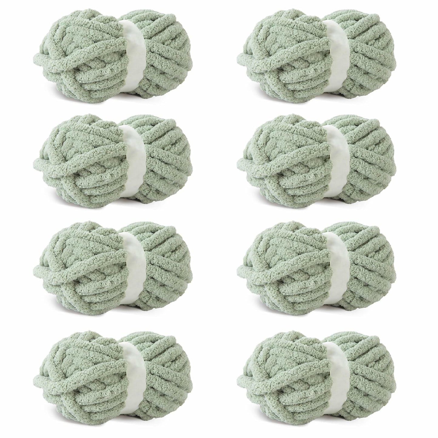 Sage Green Chunky Chenille Yarn 8 PCS 30 Yards Each Bulky Thick Plush