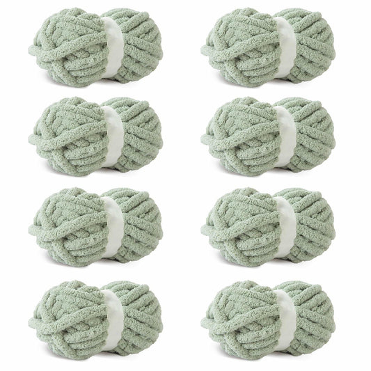 Sage Green Chunky Chenille Yarn 8 PCS 30 Yards Each Bulky Thick Plush