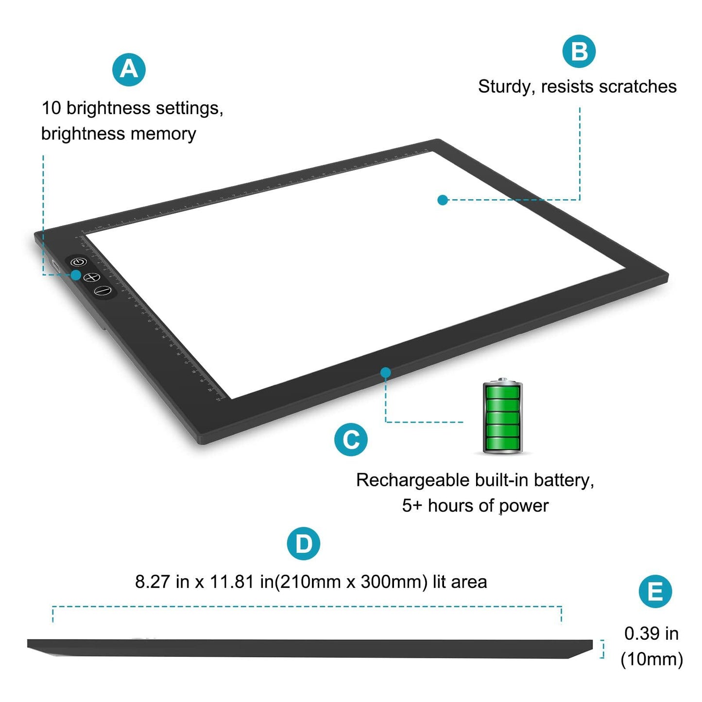 Portable Rechargeable A4 LED Light Box Ultra-Thin Adjustable Light Pad