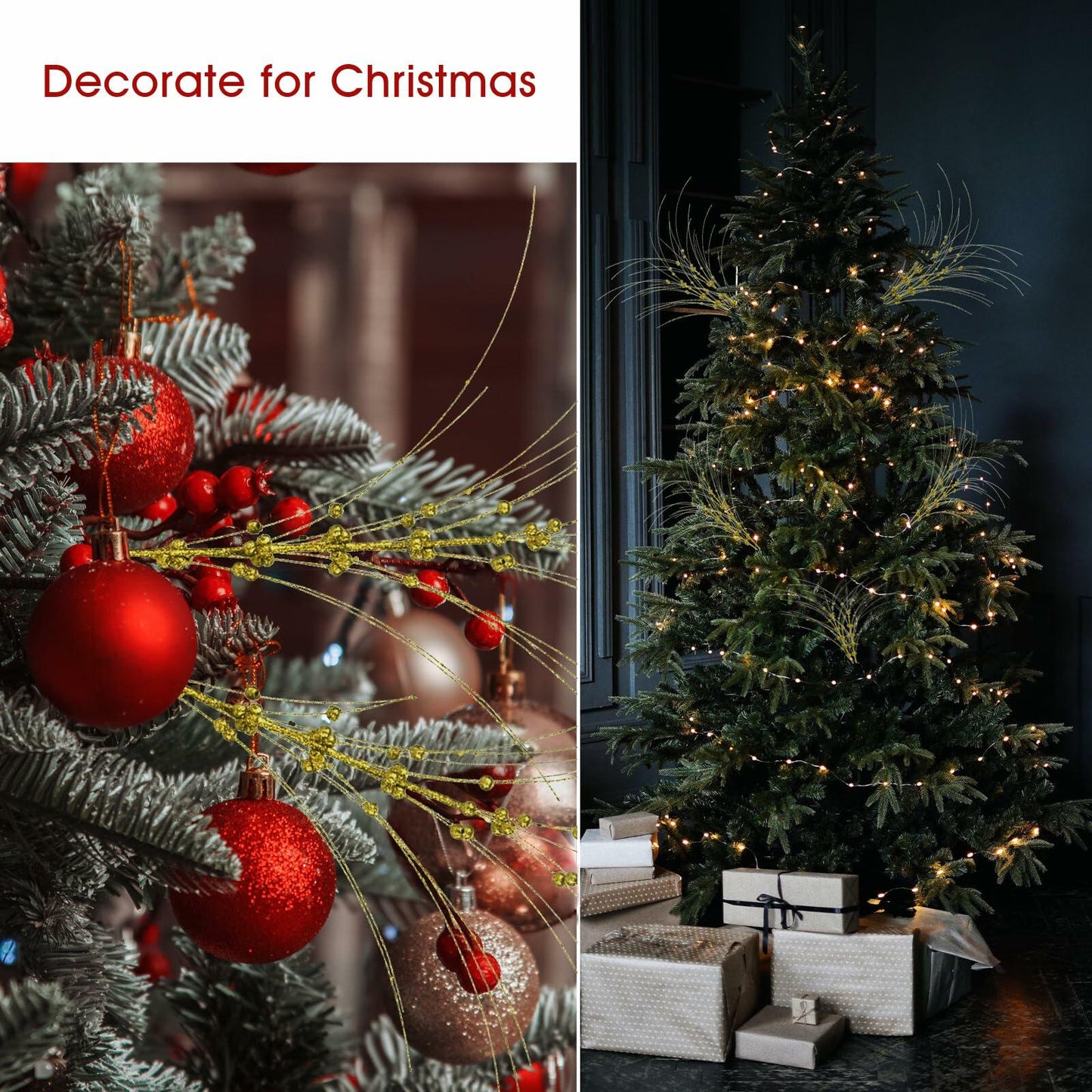 28in 10PCS Artificial Glitter Red Berry Stem Christmas Ornaments DIY Decor