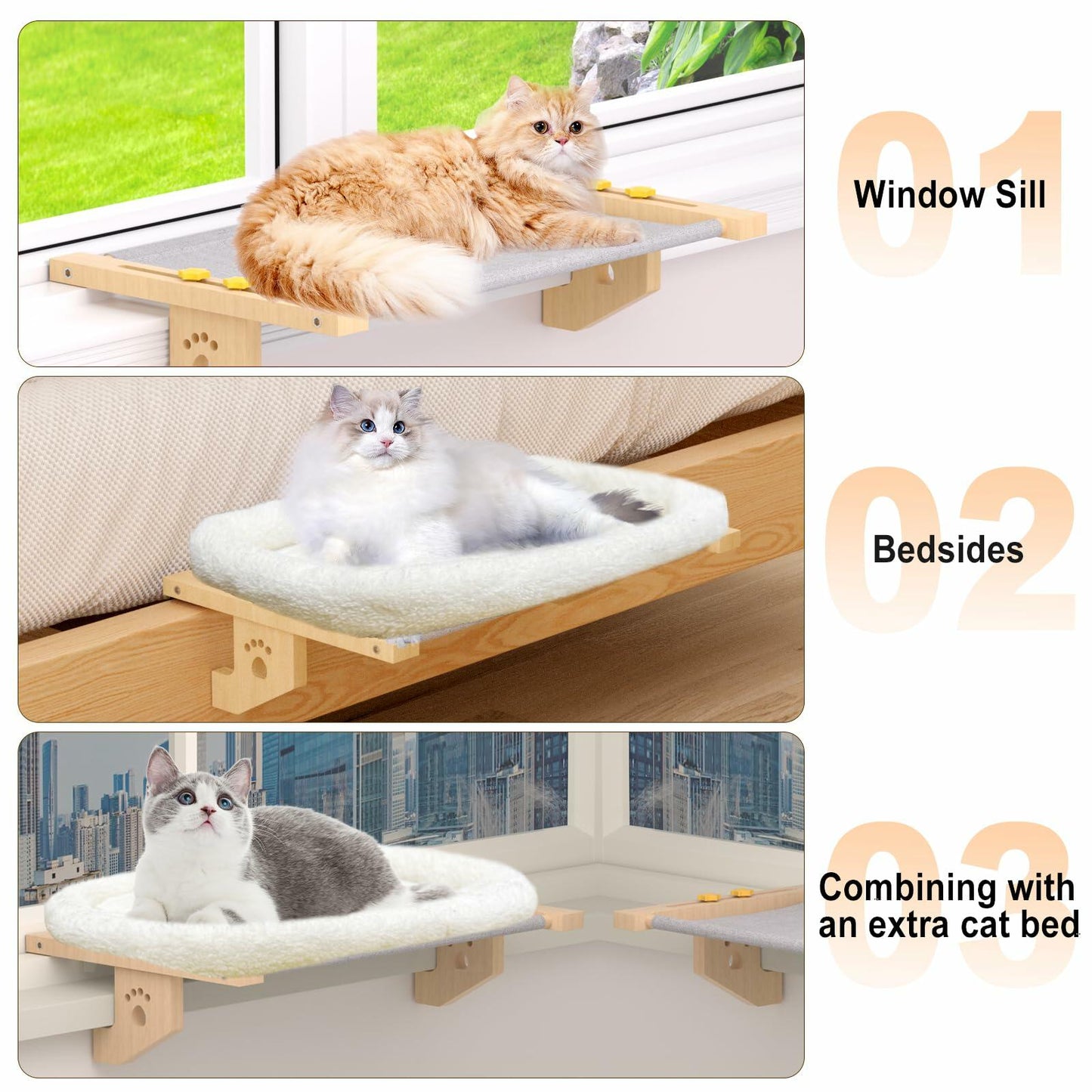 Cat Window Sill Perch with Cushion Adjustable Metal Frame Indoor Cat Bed