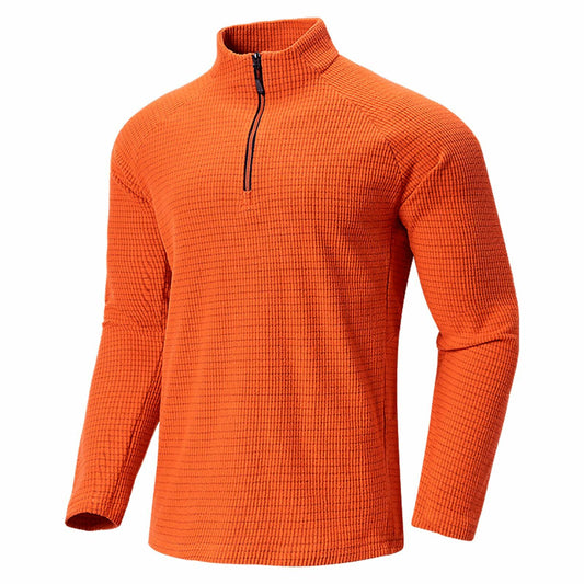 Men's Waffle Quarter Zip Pullover Classic Fleece Mock Neck Orange Size 3XL