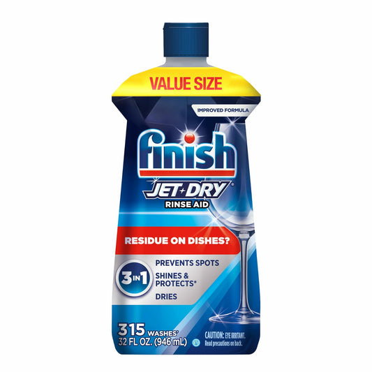 Finish Jet-Dry Dishwasher Rinse Aid 32 oz 300 Washes Prevents Spots & Residue