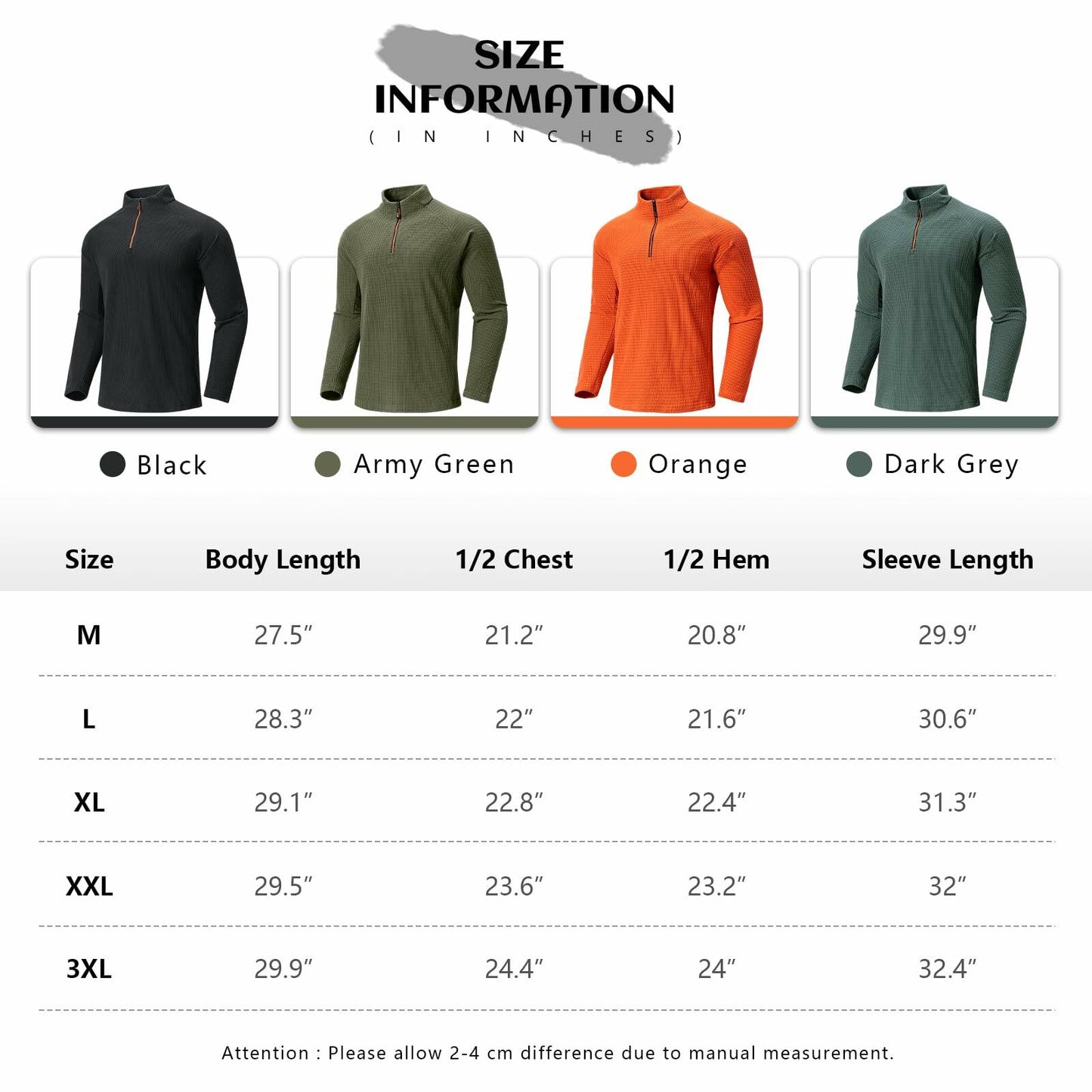 Men's Waffle Quarter Zip Pullover Classic Fleece Mock Neck Orange Size 3XL