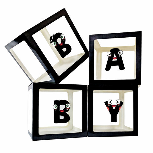 Onteftshop Baby Boxes Letters Party Decorations Clear Black 4 Count