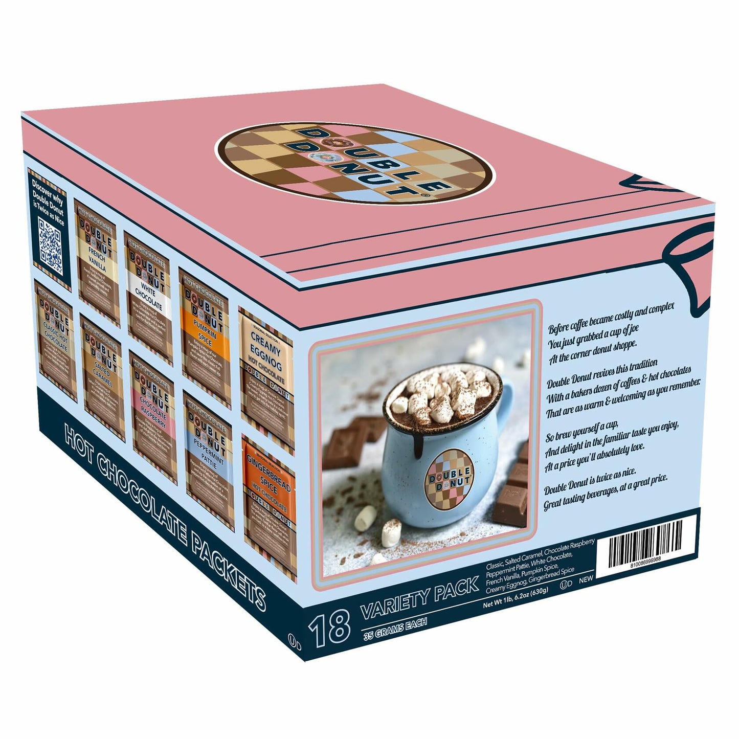 BestBy06/26 Double Donut Coffee Flavored Hot Chocolate Variety Pack 18 Count