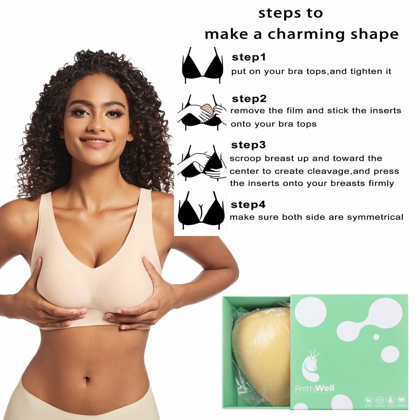 PRETTYWELL Sticky Bra Pads Inserts Double Sided Push Up Bikini Enhancers Size M