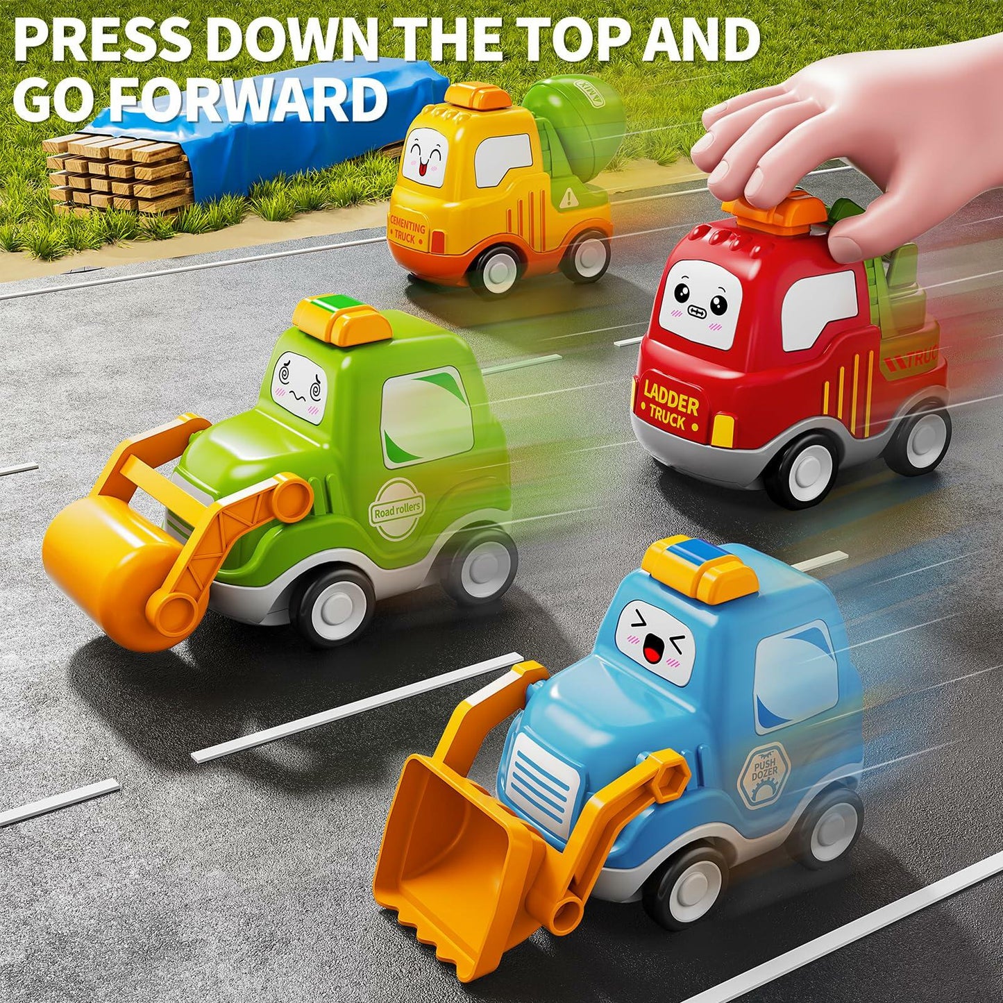 JUKUDAHU Press Engineering Car Toy Push & Go Friction Toddler Gift