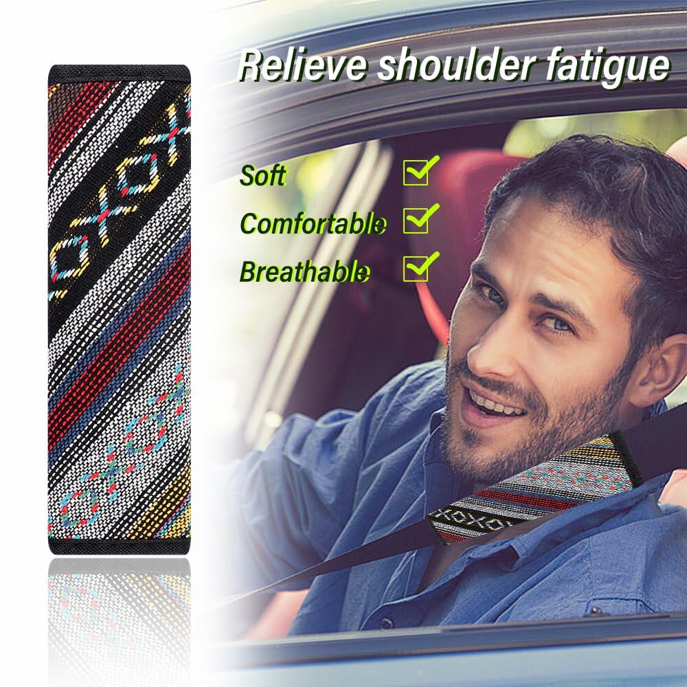 IHOTDER 2PCS Seat Belt Cover Pad Boho Universal Car Accessories Seatbelt Cover-D