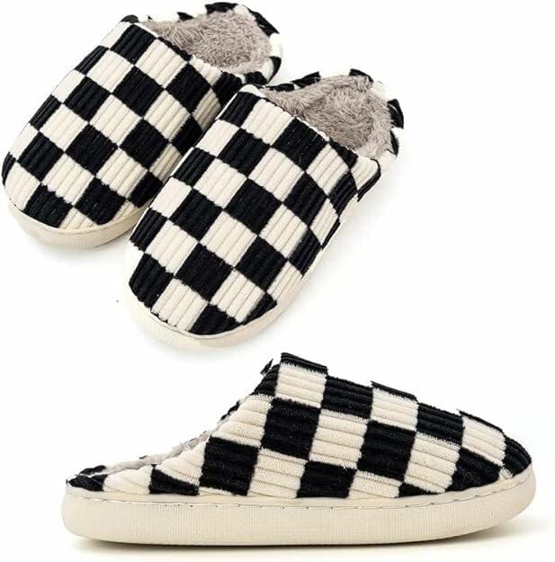 kissxiaoya Unisex Plaid Memory Foam House Slippers Black Size 7.5-8