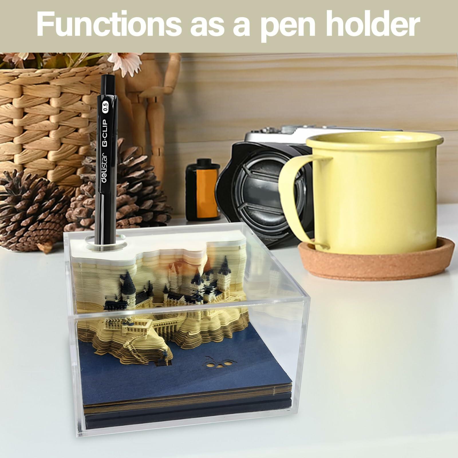 Time Piece 2025 Desk Calendar 3D Carving LED Light Castle Desktop