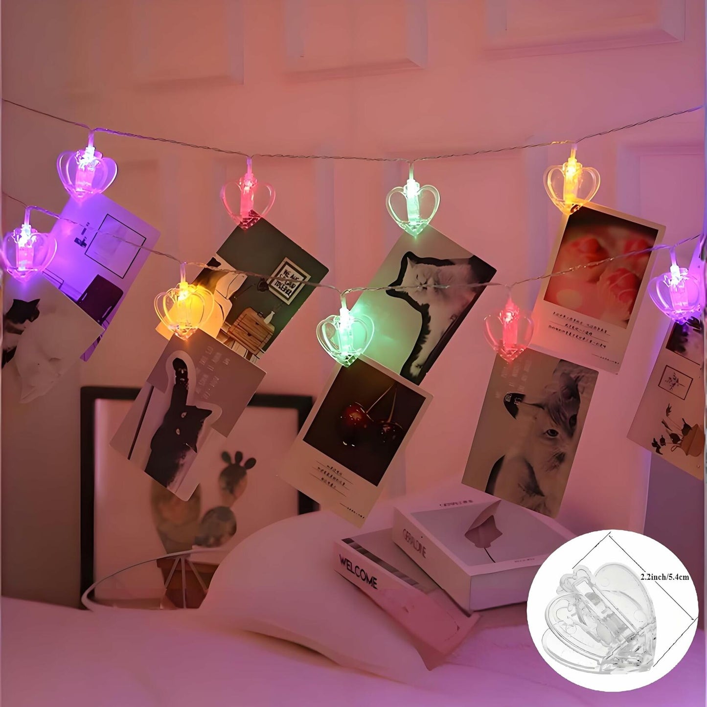 Heart Photo Clips String Light 10Ft Battery Fairy Lights Colorful Decor