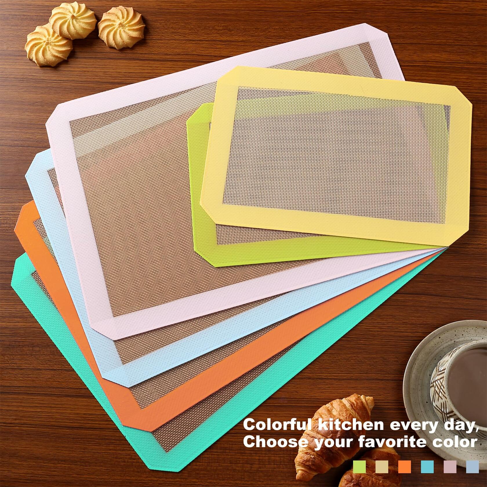 Colorful Silicone Baking Mat Non Stick Food Safe Reusable 3 Pk Orange Blue Green