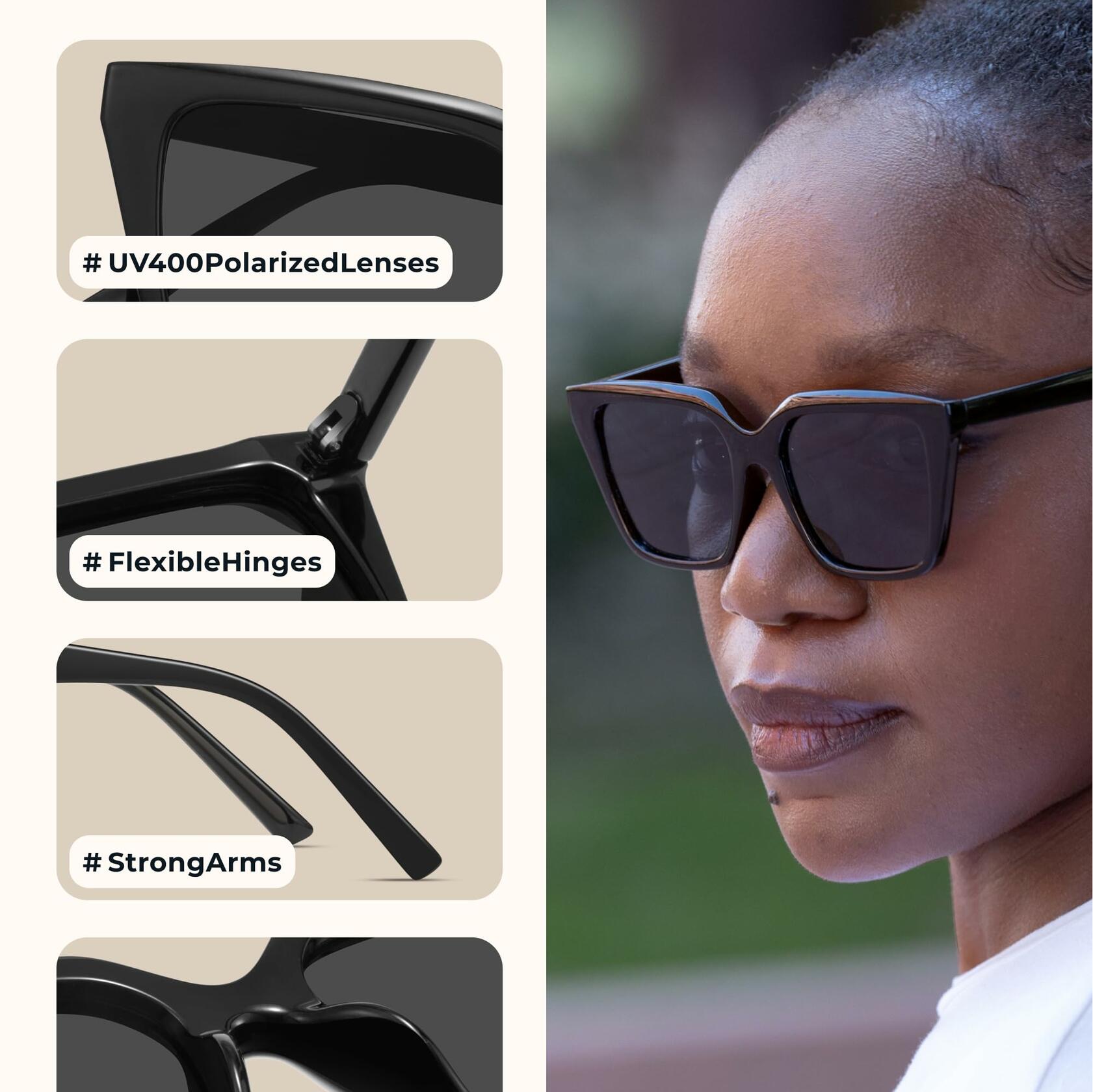 miyya Cat Eye Polarized Sunglasses Women UV Protection Black