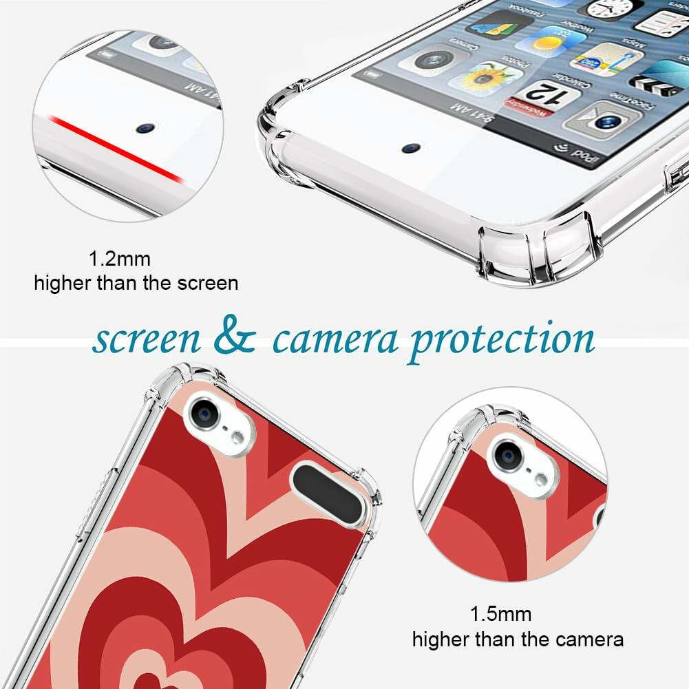 OOK iPod Touch 5/6/7 Gen Case Ring Holder Soft TPU Shockproof Red Heart