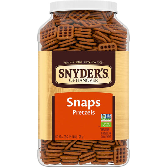BestBy07/25 Snyder's of Hanover Pretzel Snaps Crunchy Snack 46 Oz Canister