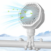 Lerat Portable Stroller Fan Flexible Tripod 3 Speeds Rechargeable White