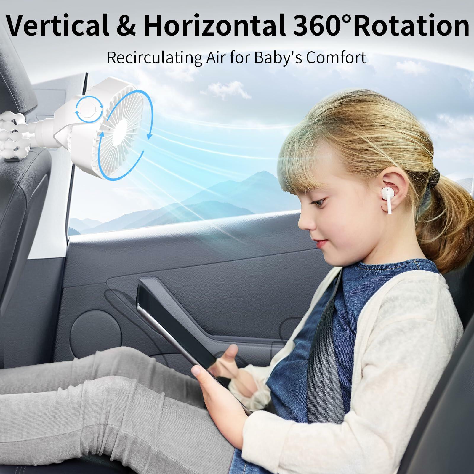 Lerat Portable Stroller Fan Flexible Tripod 3 Speeds Rechargeable White