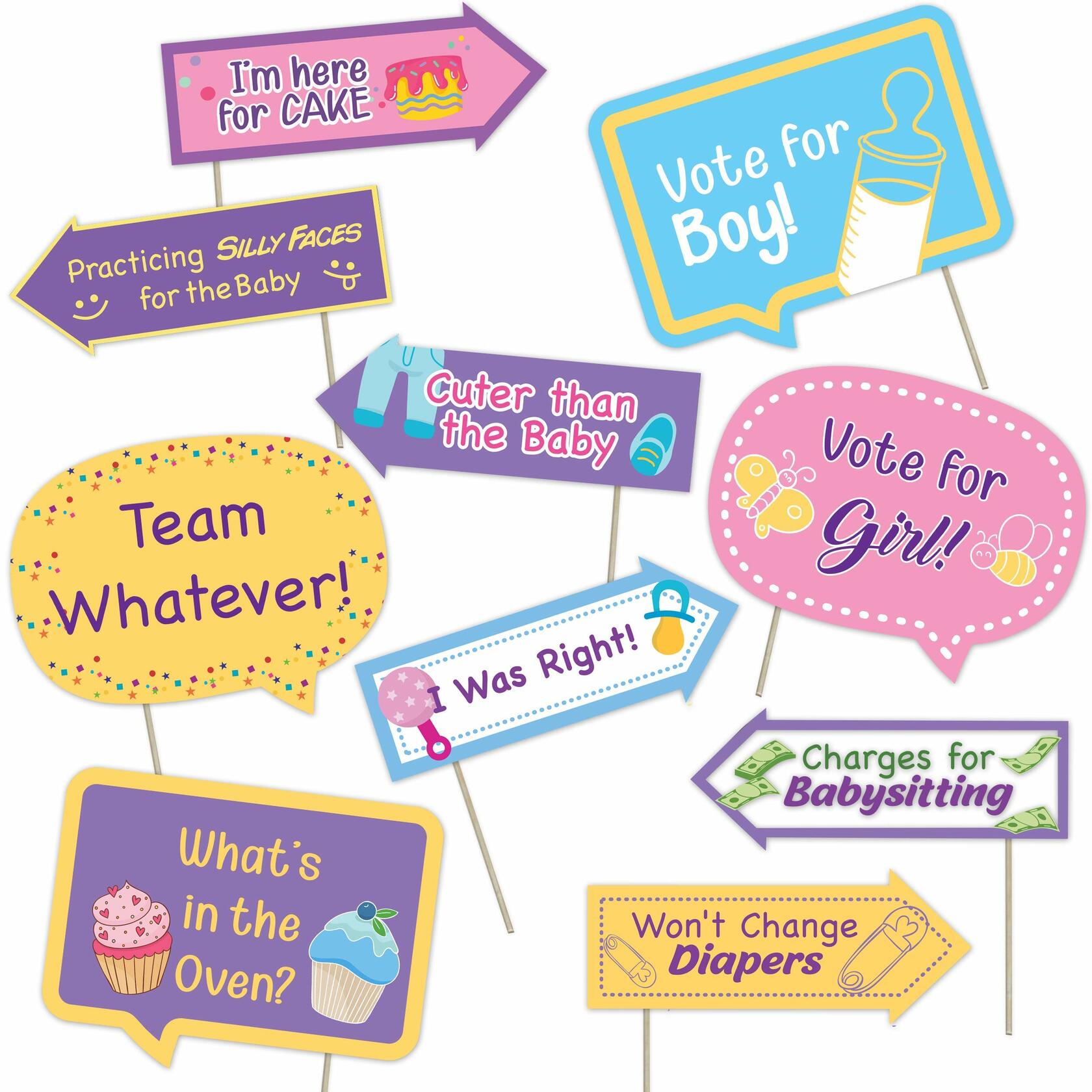 Baby Gender Reveal Photo Booth Props Neutral Boy or Girl Party 10pcs