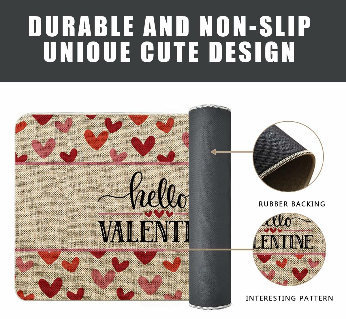 GAGEC Valentines Day Door Mat Rug Hello Valentine Heart Welcome 17x27 Inch