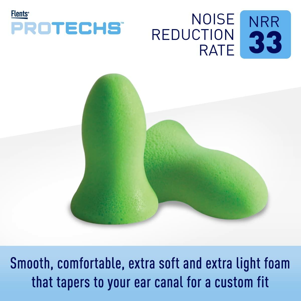 Flents Protechs Foam Ear Plugs NRR 33 Noise Cancelling Green 50 Pair