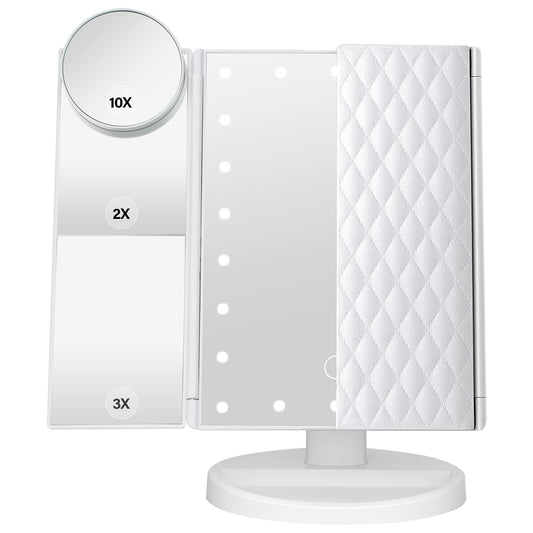 DenCert Makeup Mirror Vanity Mirror 1X-10X Magnification Touch Control White