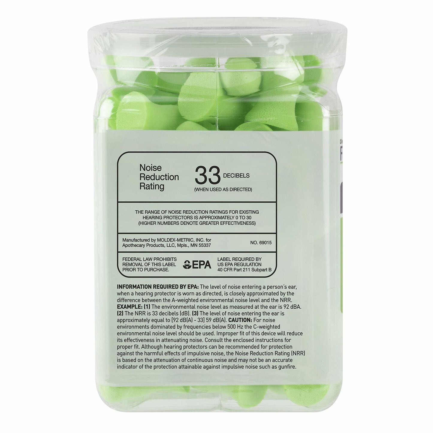 Flents Protechs Foam Ear Plugs NRR 33 Noise Cancelling Green 50 Pair