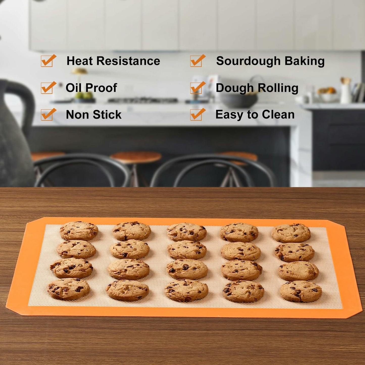 Colorful Silicone Baking Mat Non Stick Food Safe Reusable 3 Pk Orange Blue Green