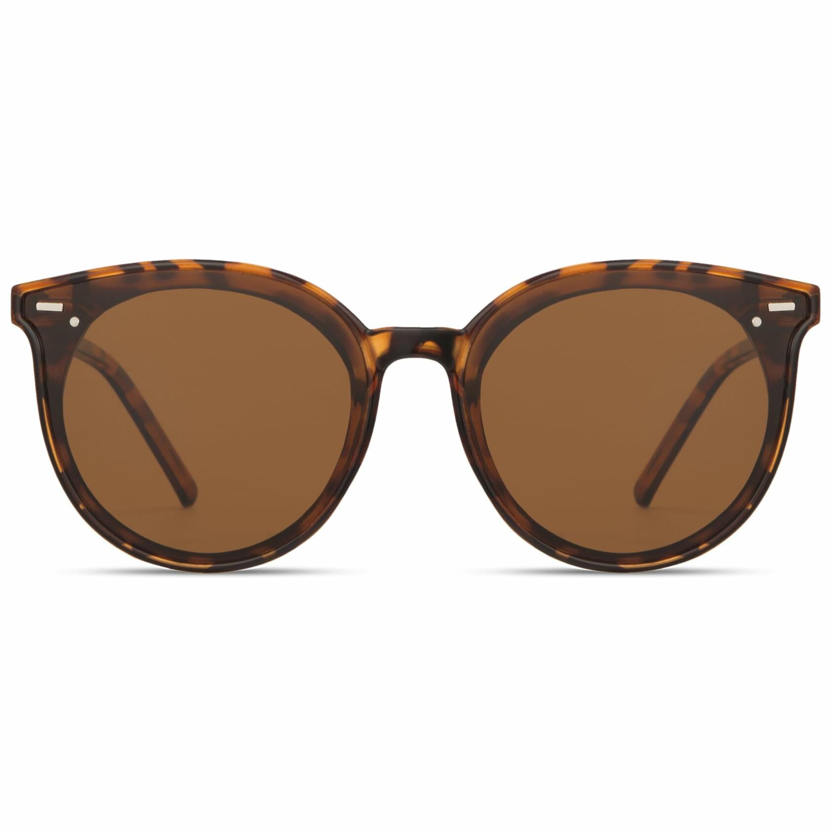 livho Polarized Retro Round Sunglasses Women Dark Tortoise/Brown Size Medium