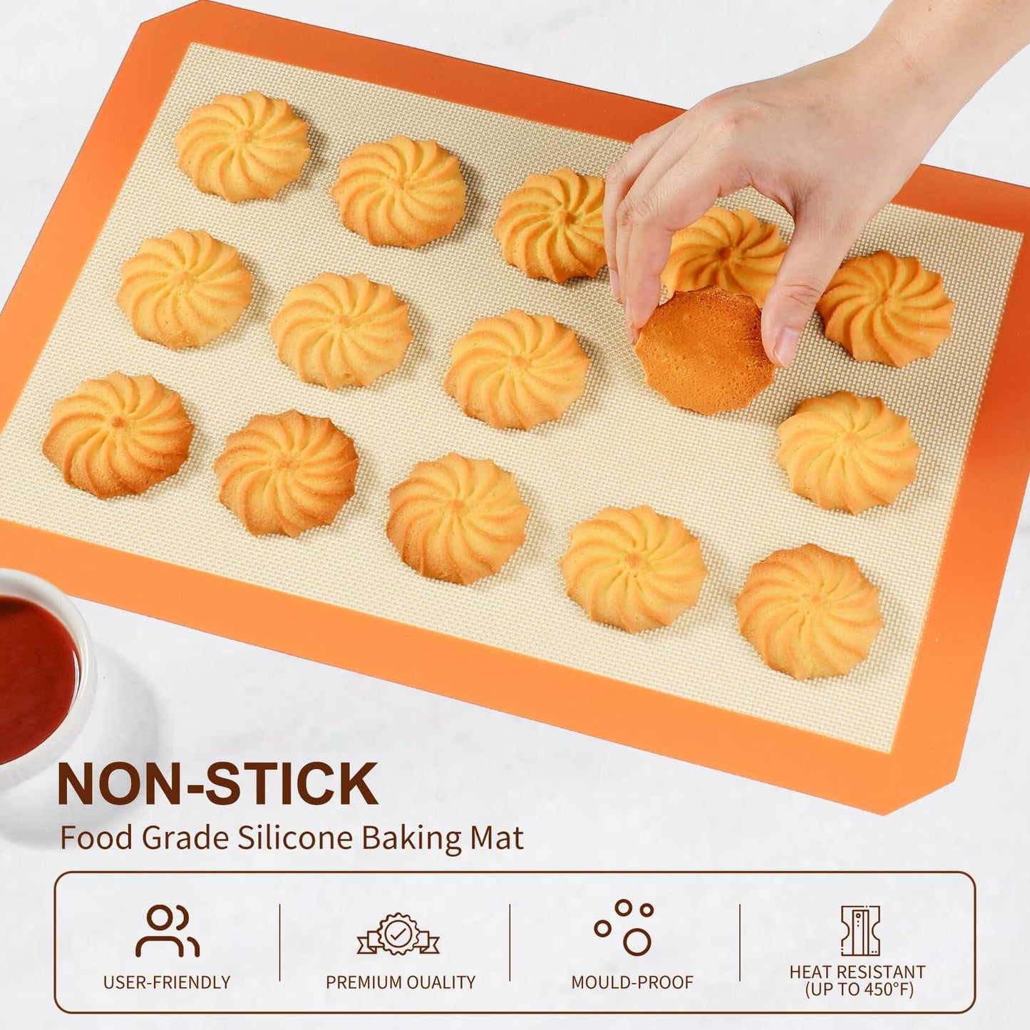 Colorful Silicone Baking Mat Non Stick Food Safe Reusable 3 Pk Orange Blue Green