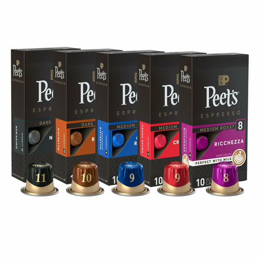 BestBy07/25 Peet's Coffee Espresso Capsules Variety Pack Dark Medium 50ct