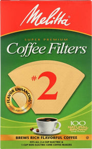 Melitta #2 Natural Brown Cone Coffee Filters 100 Count