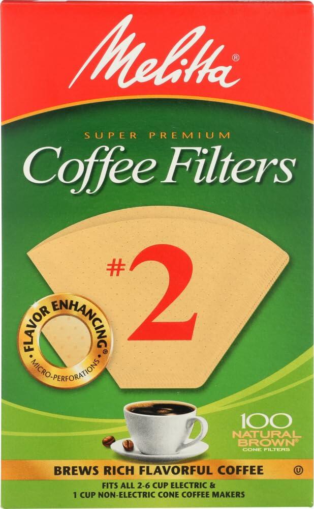 Melitta #2 Natural Brown Cone Coffee Filters 100 Count