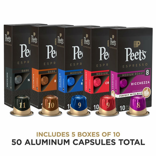 BestBy07/25 Peet's Coffee Espresso Capsules Variety Pack Dark Medium 50ct