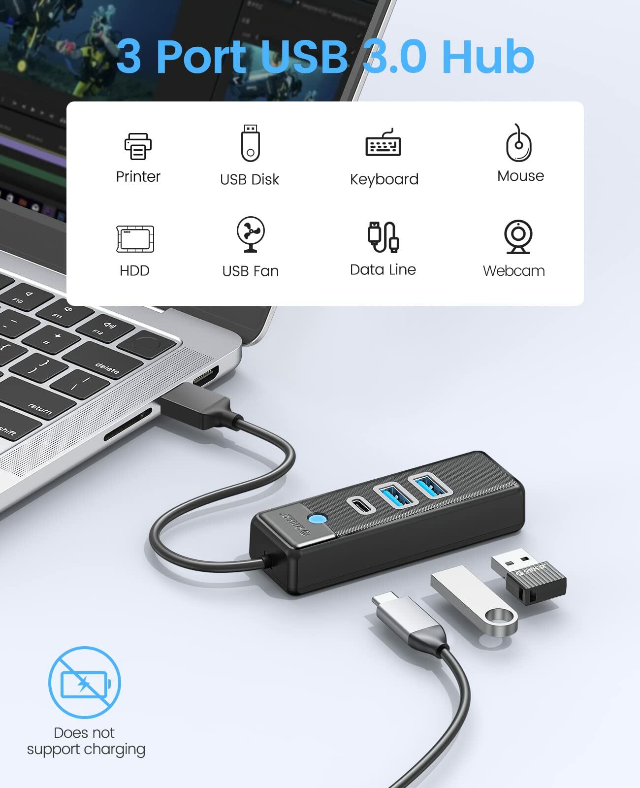 ORICO USB C Hub 3 Ports USB 3.1 to USB 3.0 Adapter Pink with 0.5ft Cable