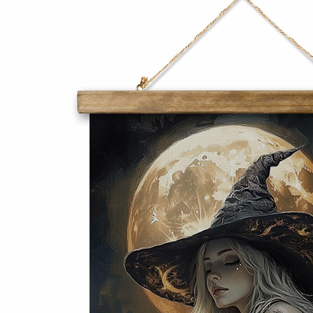 XIAOAIKA Halloween Witch Canvas Poster Wooden Hanger 16x23 Wall Art