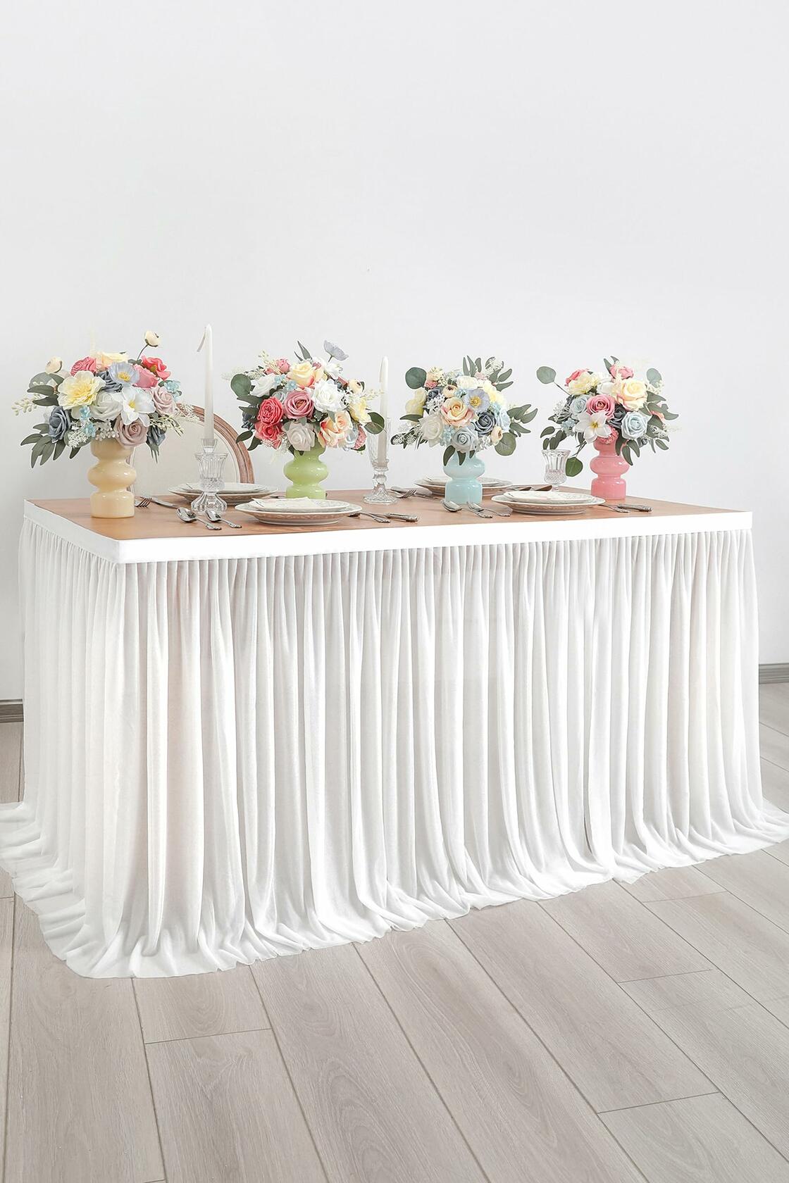 YiYunFlora 2 Pack White Polyester Pleated Table Skirt 72x30 Inch