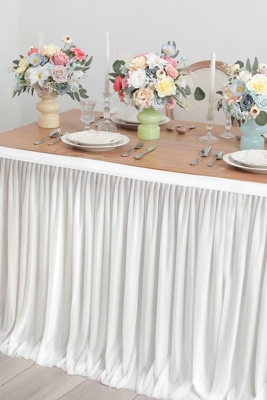 YiYunFlora 2 Pack White Polyester Pleated Table Skirt 72x30 Inch