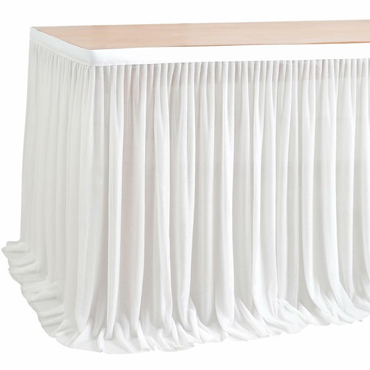 YiYunFlora 2 Pack White Polyester Pleated Table Skirt 72x30 Inch