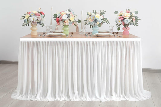 YiYunFlora 2 Pack White Polyester Pleated Table Skirt 72x30 Inch