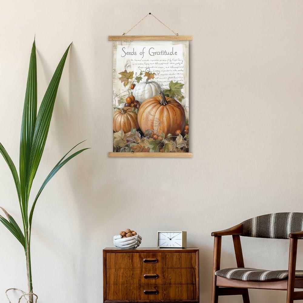 XIAOAIKA Vintage Pumpkin Thanksgiving Poster Wall Art Rustic 16x23
